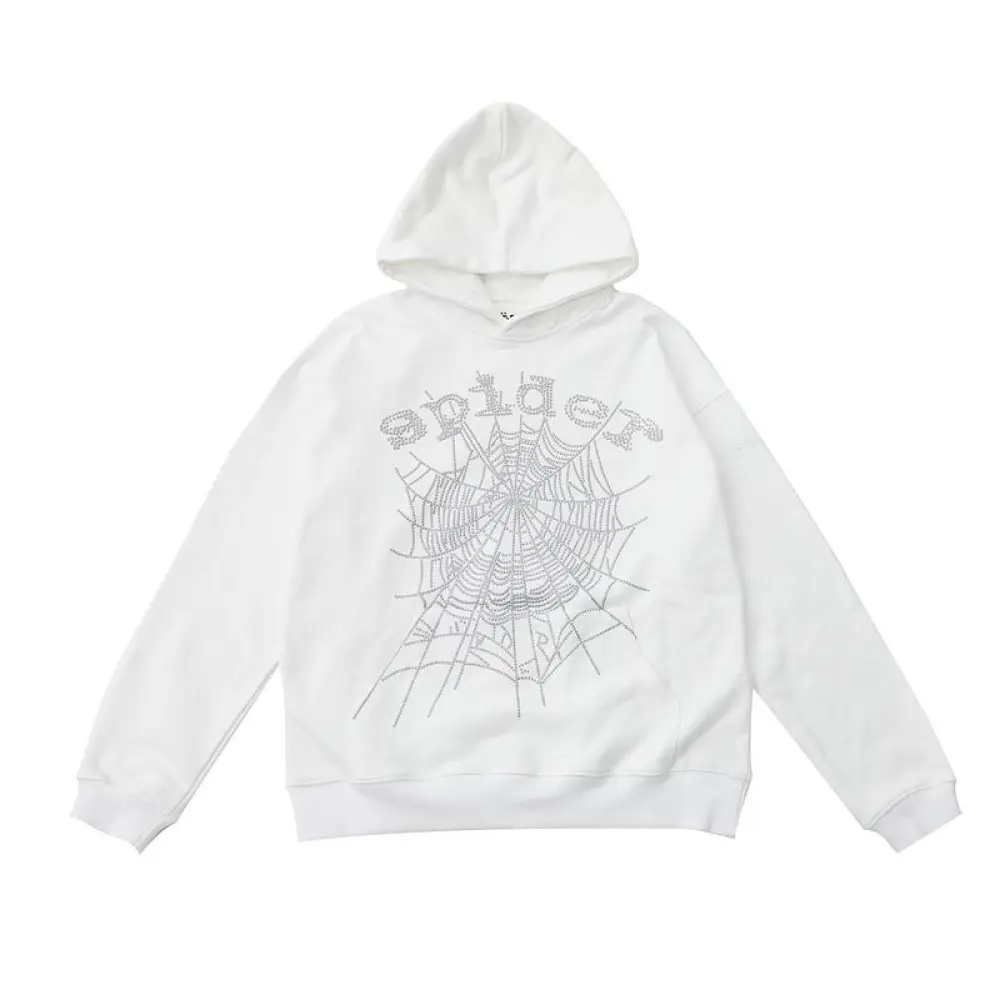 EM Sneakers Sp5der OG Rhinestone Logo Hoodie White