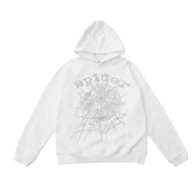 EM Sneakers Sp5der OG Rhinestone Logo Hoodie White 01