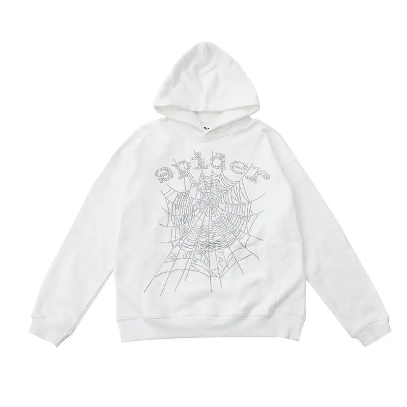 EM Sneakers Sp5der OG Rhinestone Logo Hoodie White