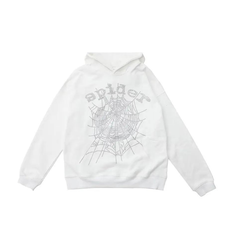 EM Sneakers Sp5der OG Rhinestone Logo Hoodie White