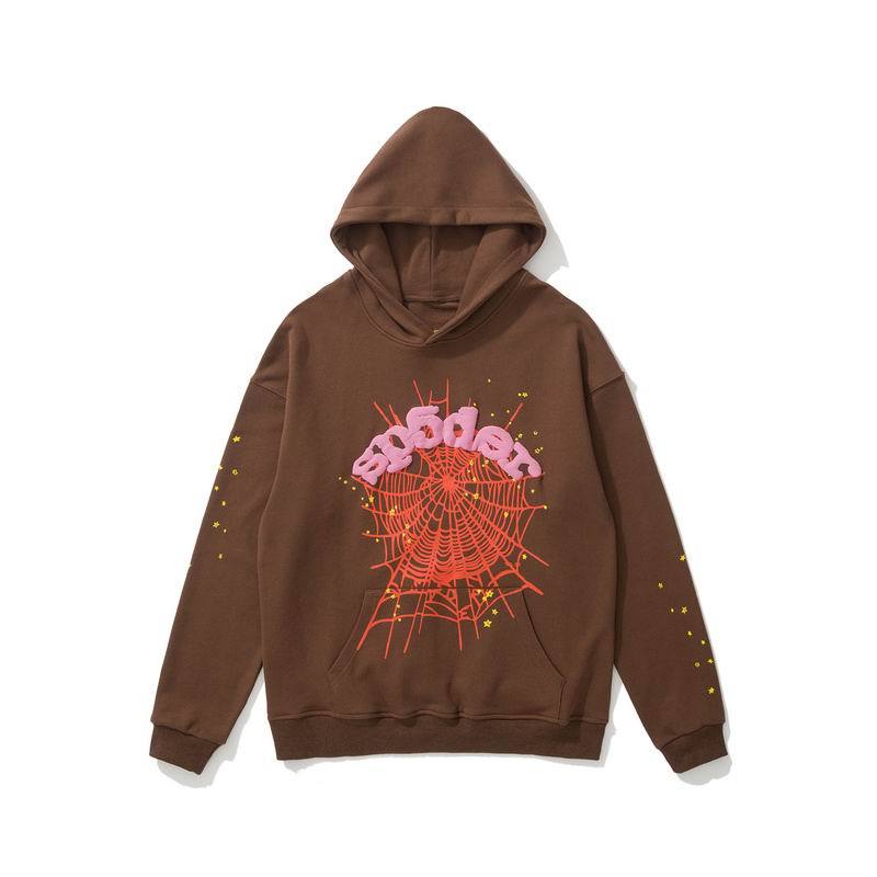 EM Sneakers Sp5der Web Print Gothic Hoodie Brown