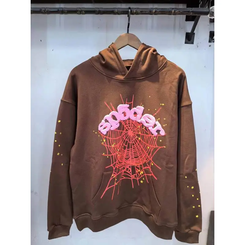 EM Sneakers Sp5der Web Print Gothic Hoodie Brown