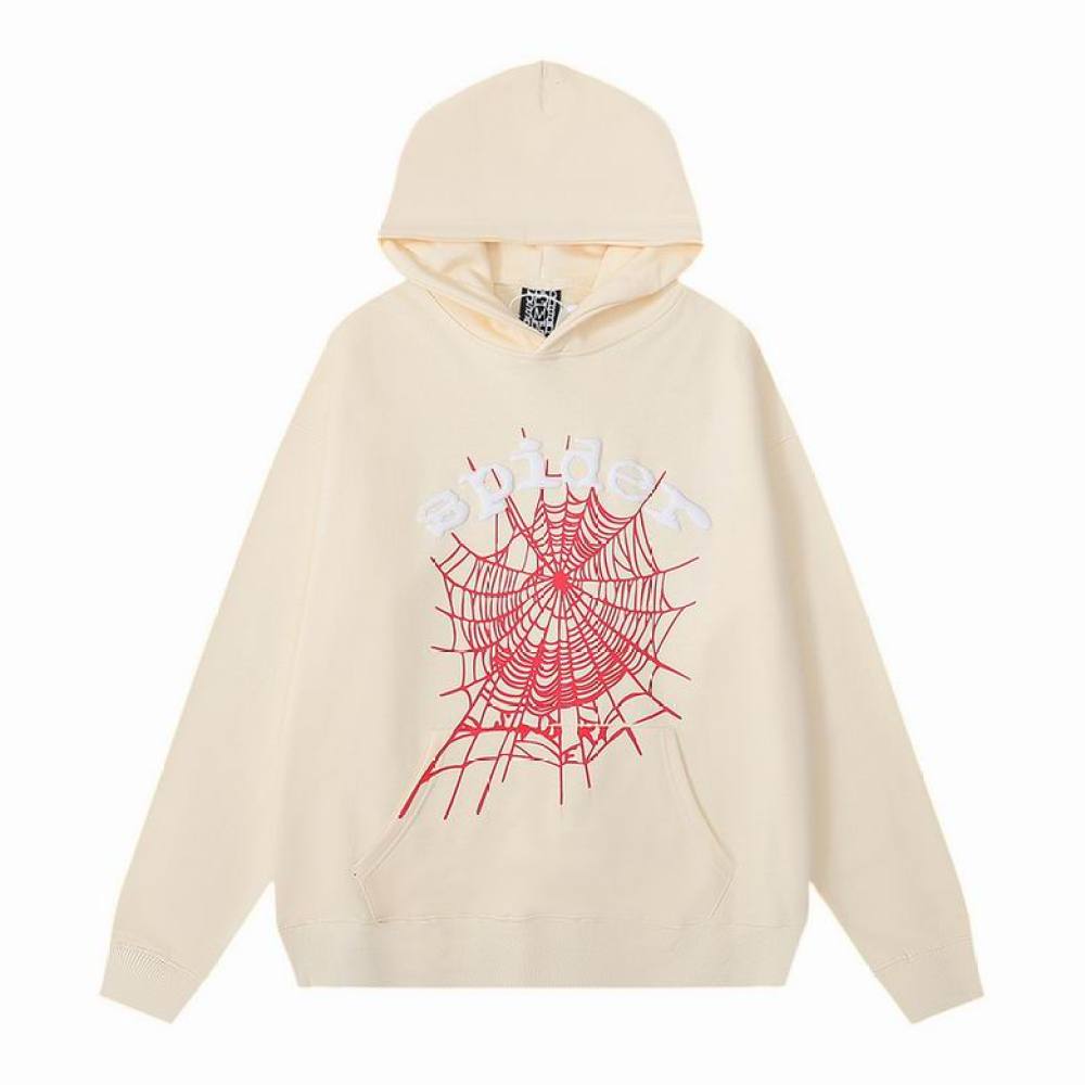 EM Sneakers Sp5der White Letters Red Cobweb Beige Hoodie