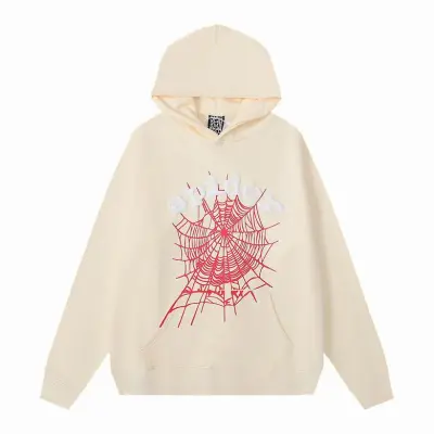 EM Sneakers Sp5der White Letters Red Cobweb Beige Hoodie 01