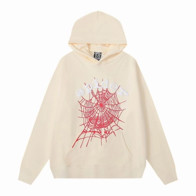 EM Sneakers Sp5der White Letters Red Cobweb Beige Hoodie 01