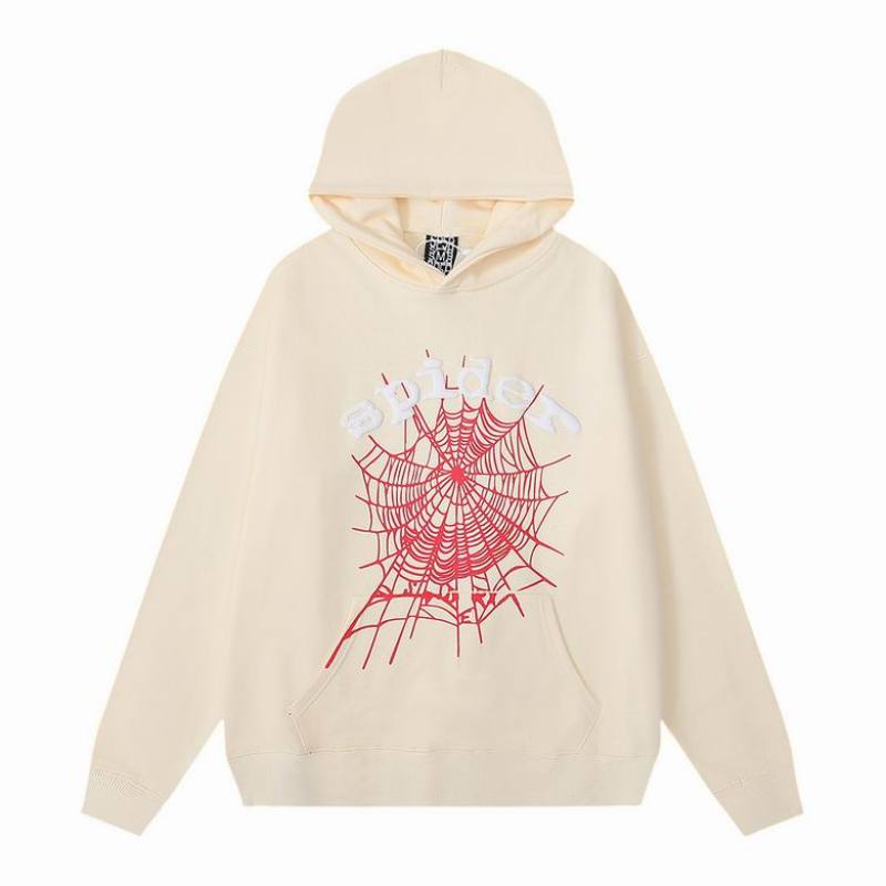 EM Sneakers Sp5der White Letters Red Cobweb Beige Hoodie