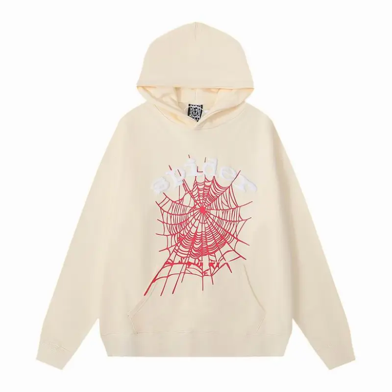 EM Sneakers Sp5der White Letters Red Cobweb Beige Hoodie