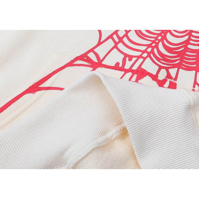 EM Sneakers Sp5der White Letters Red Cobweb Beige Hoodie