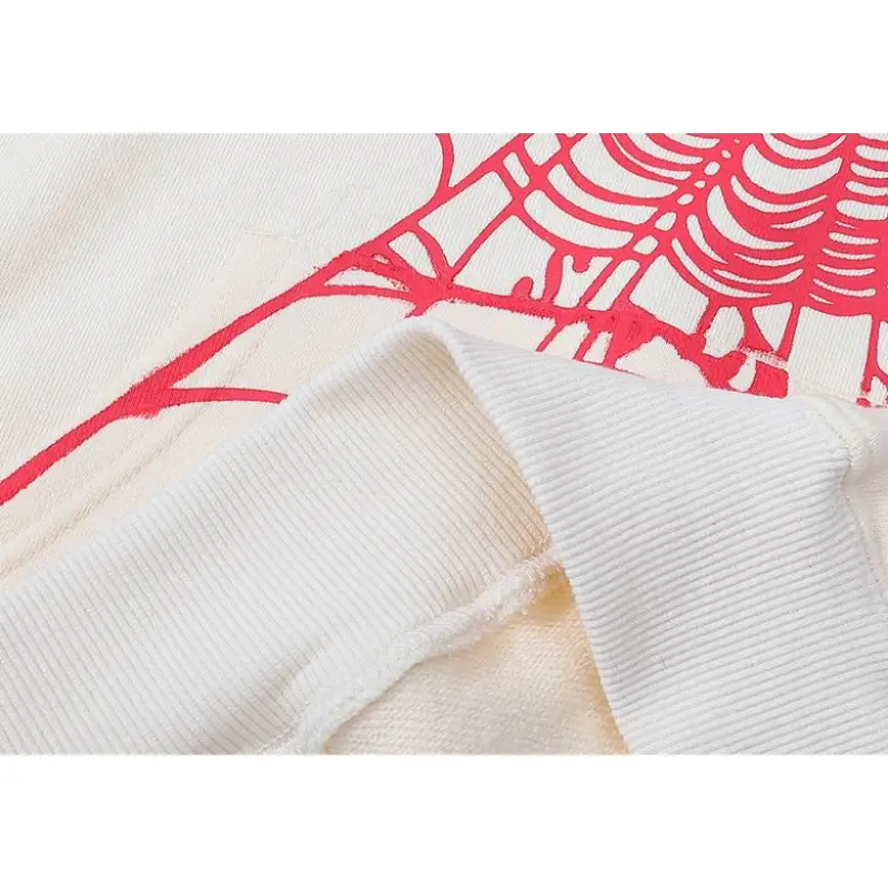 EM Sneakers Sp5der White Letters Red Cobweb Beige Hoodie