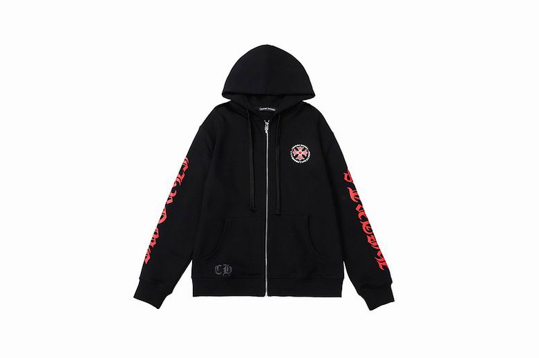 EM Sneakers Chrome Hearts Black Red Cross Logo PrintedZipped Cotton Hoodie