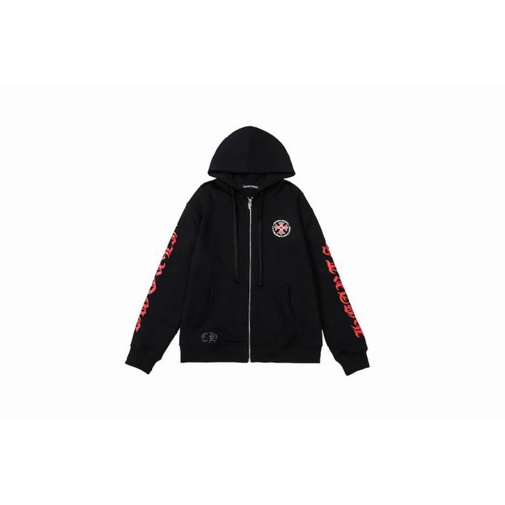 EM Sneakers Chrome Hearts Black Red Cross Logo PrintedZipped Cotton Hoodie
