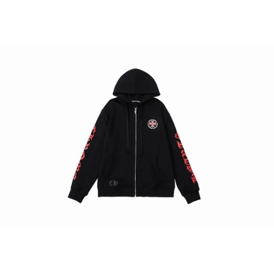 EM Sneakers Chrome Hearts Black Red Cross Logo PrintedZipped Cotton Hoodie 01