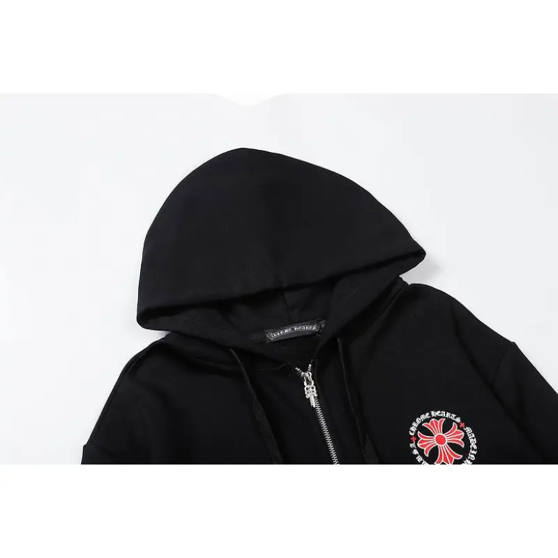 EM Sneakers Chrome Hearts Black Red Cross Logo PrintedZipped Cotton Hoodie