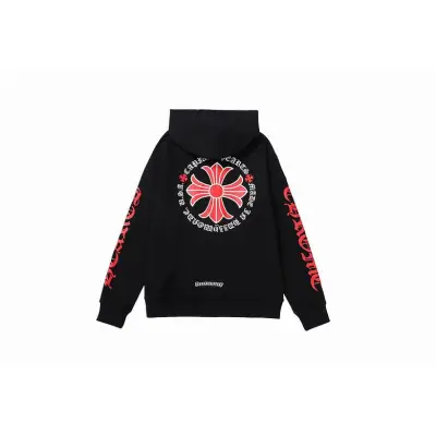 EM Sneakers Chrome Hearts Black Red Cross Logo PrintedZipped Cotton Hoodie 02