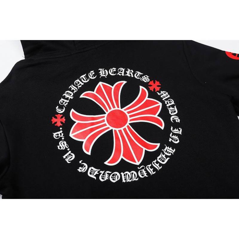 EM Sneakers Chrome Hearts Black Red Cross Logo PrintedZipped Cotton Hoodie
