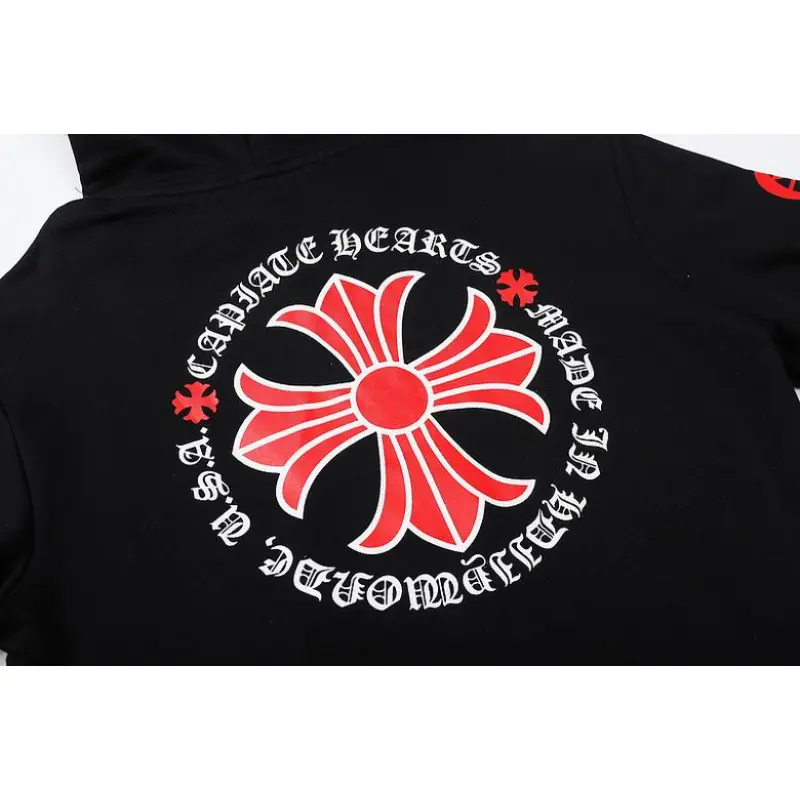 EM Sneakers Chrome Hearts Black Red Cross Logo PrintedZipped Cotton Hoodie