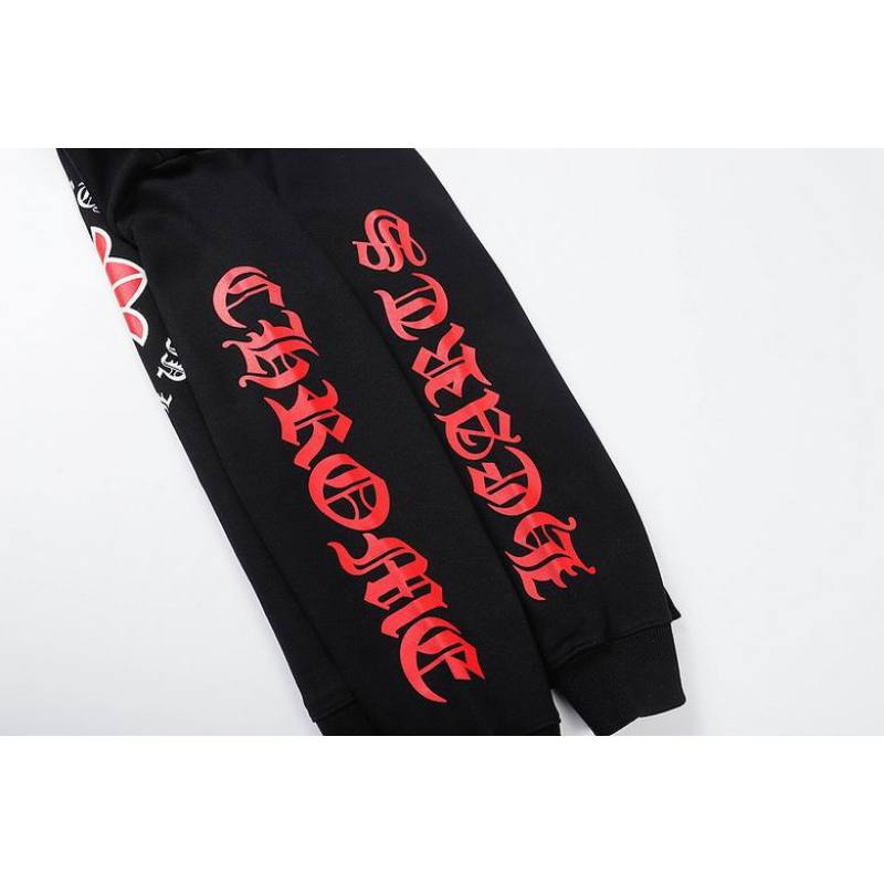 EM Sneakers Chrome Hearts Black Red Cross Logo PrintedZipped Cotton Hoodie