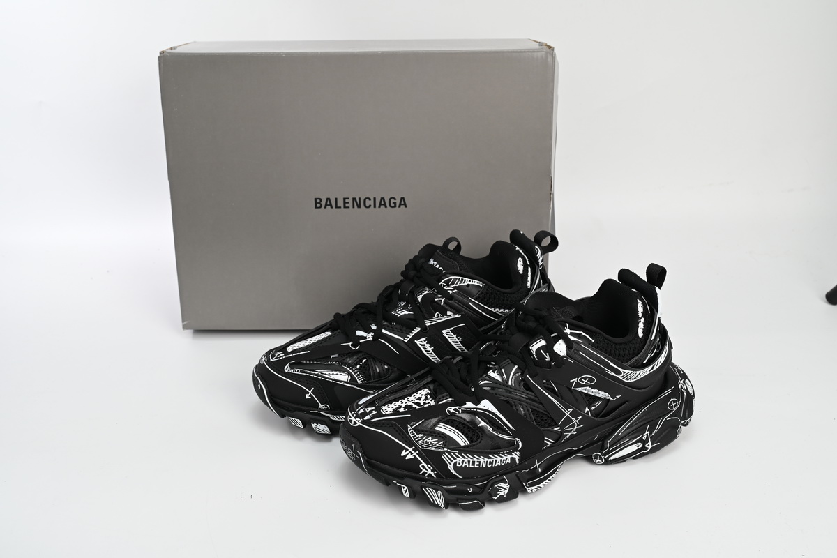 EM Sneakers  Balenciaga Track Sneaker Black and White Painting (Without LED)