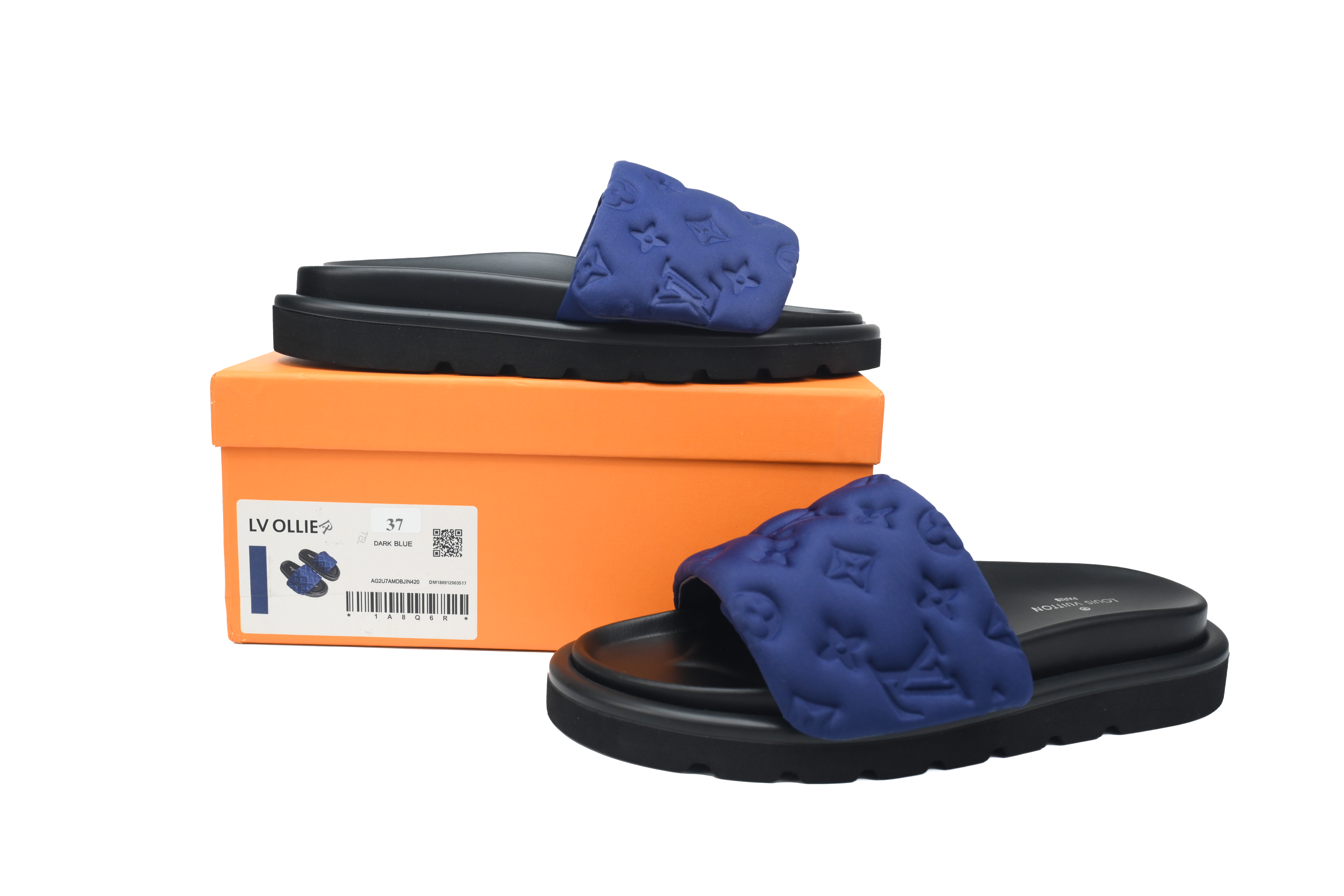 EM Sneakers  Louis Vuitton Pool Pillow Comfort Mules Dark Blue Embossing
