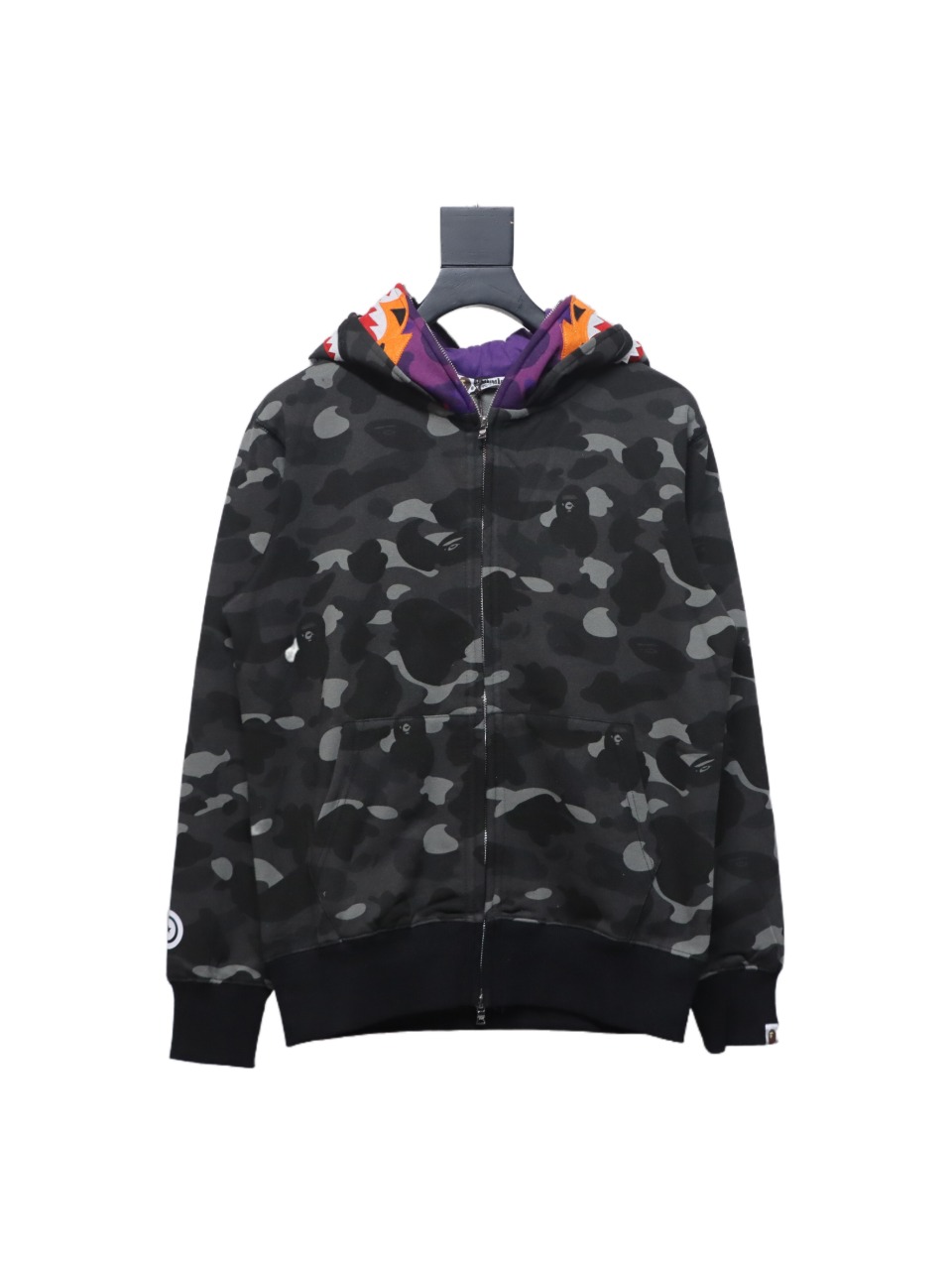 EM Sneakers BAPE Shark Head Tiger Head Zipper Camouflage Double Hooded Dark Gray