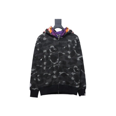 EM Sneakers BAPE Shark Head Tiger Head Zipper Camouflage Double Hooded Dark Gray 01