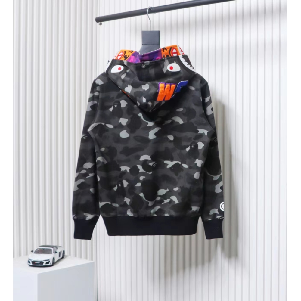 EM Sneakers BAPE Shark Head Tiger Head Zipper Camouflage Double Hooded Dark Gray