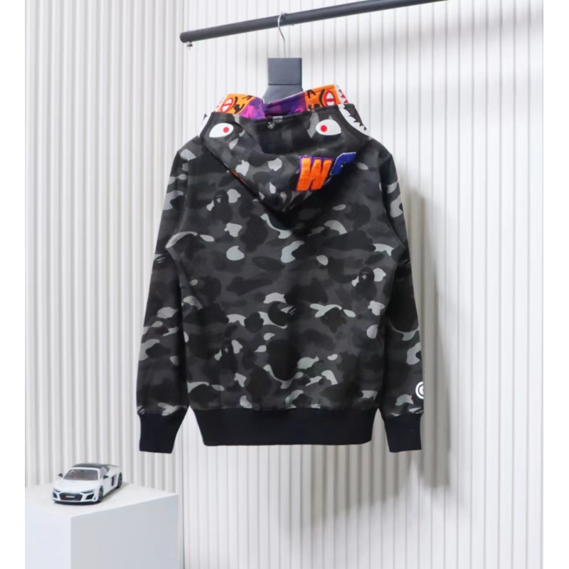 EM Sneakers BAPE Shark Head Tiger Head Zipper Camouflage Double Hooded Dark Gray
