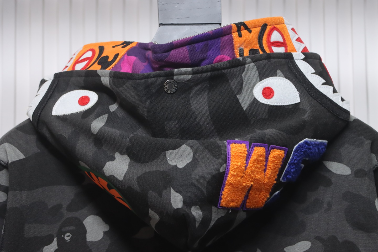 EM Sneakers BAPE Shark Head Tiger Head Zipper Camouflage Double Hooded Dark Gray