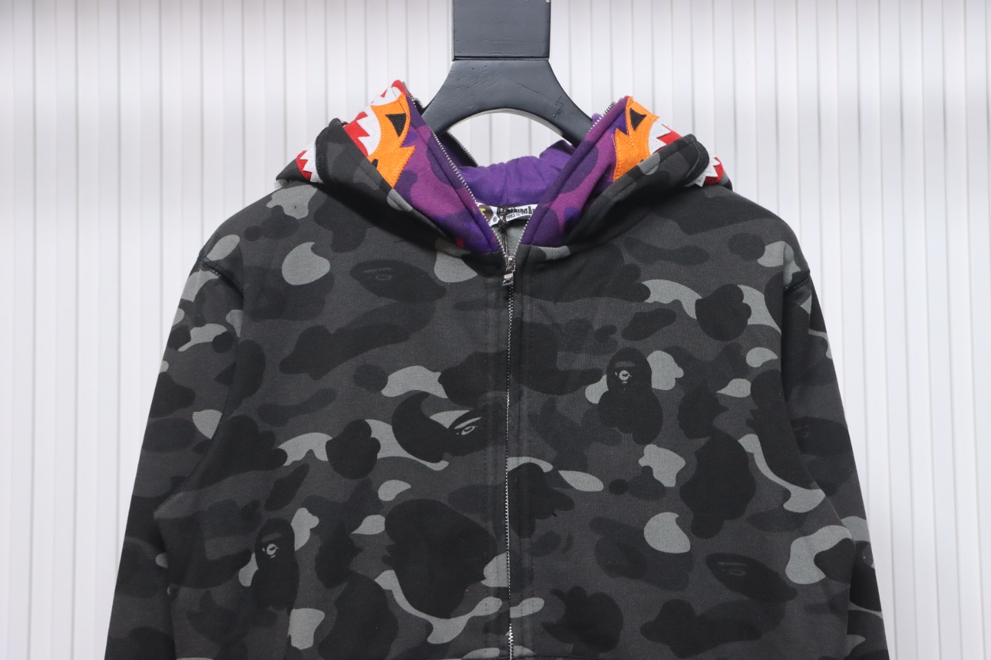 EM Sneakers BAPE Shark Head Tiger Head Zipper Camouflage Double Hooded Dark Gray