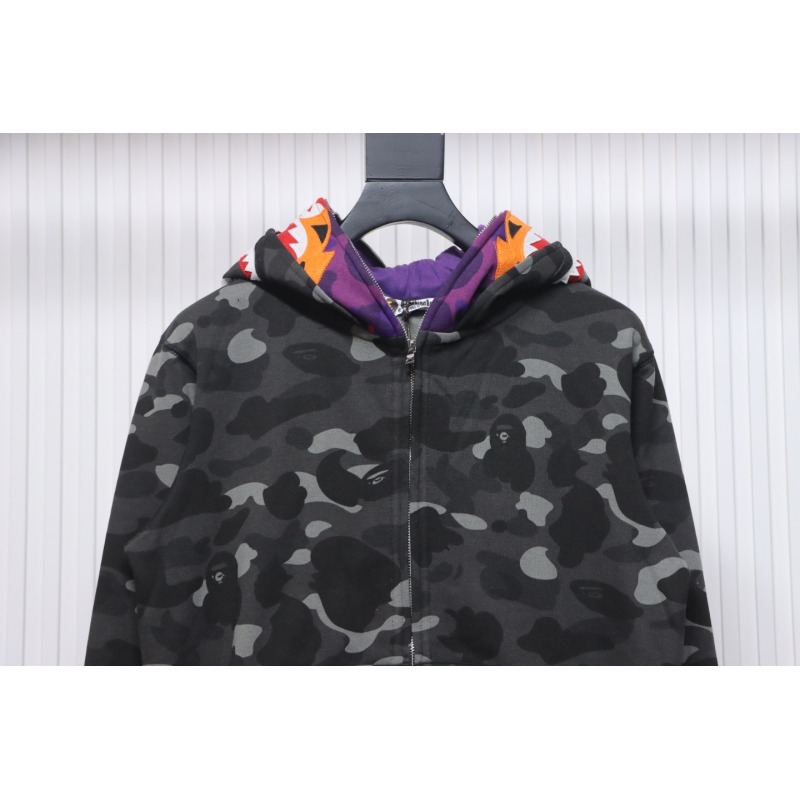 EM Sneakers BAPE Shark Head Tiger Head Zipper Camouflage Double Hooded Dark Gray
