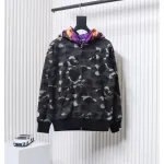 EM Sneakers BAPE Shark Head Tiger Head Zipper Camouflage Double Hooded Dark Gray