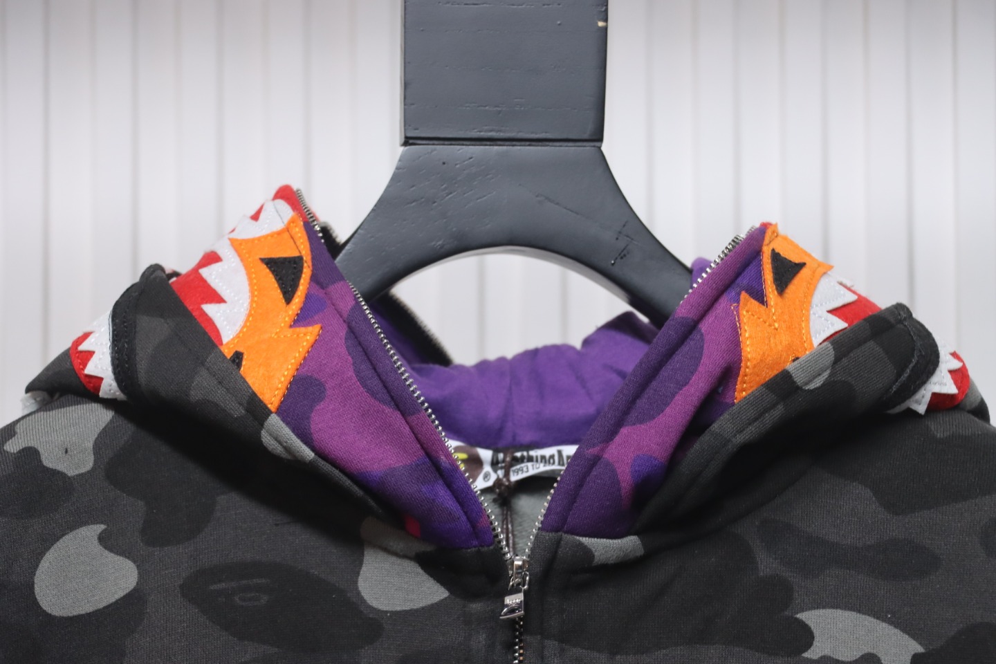 EM Sneakers BAPE Shark Head Tiger Head Zipper Camouflage Double Hooded Dark Gray