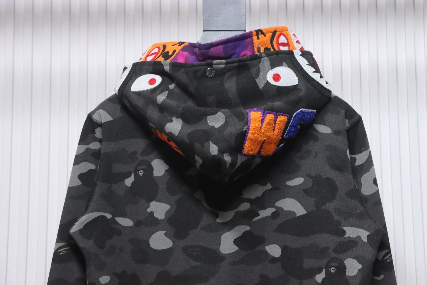 EM Sneakers BAPE Shark Head Tiger Head Zipper Camouflage Double Hooded Dark Gray