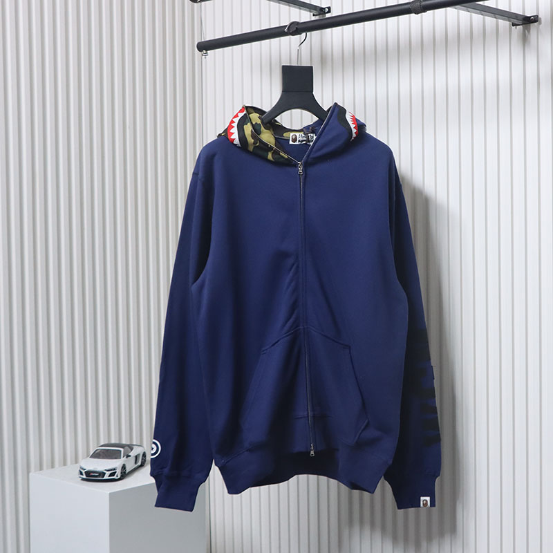 EM Sneakers BAPE Solid Color Stitching Camouflage Shark Hoodie Blue