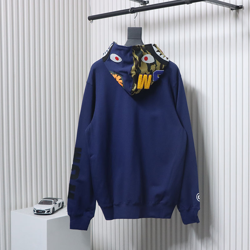 EM Sneakers BAPE Solid Color Stitching Camouflage Shark Hoodie Blue