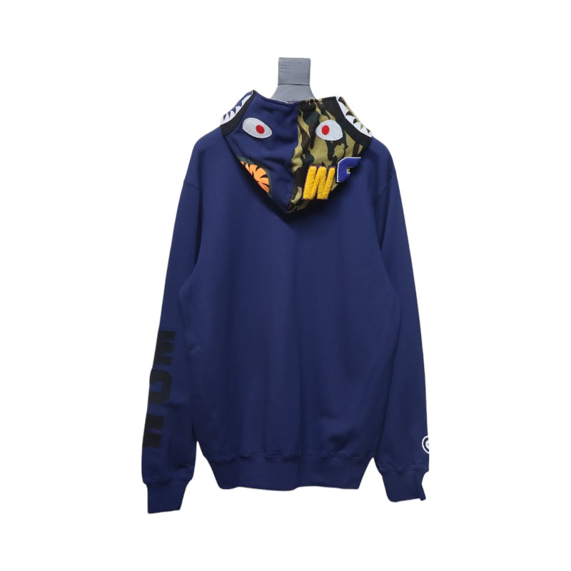 EM Sneakers BAPE Solid Color Stitching Camouflage Shark Hoodie Blue