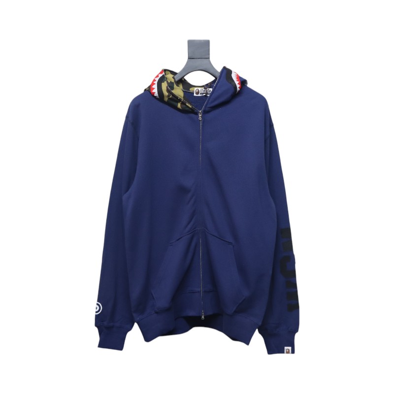 EM Sneakers BAPE Solid Color Stitching Camouflage Shark Hoodie Blue