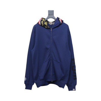 EM Sneakers BAPE Solid Color Stitching Camouflage Shark Hoodie Blue 01