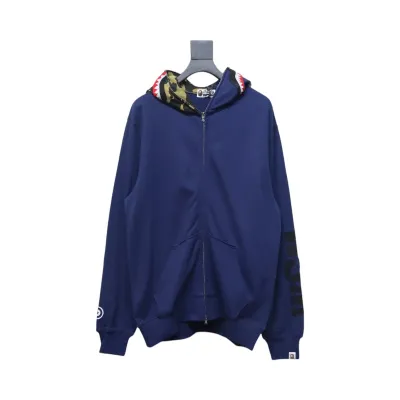 EM Sneakers BAPE Solid Color Stitching Camouflage Shark Hoodie Blue 01