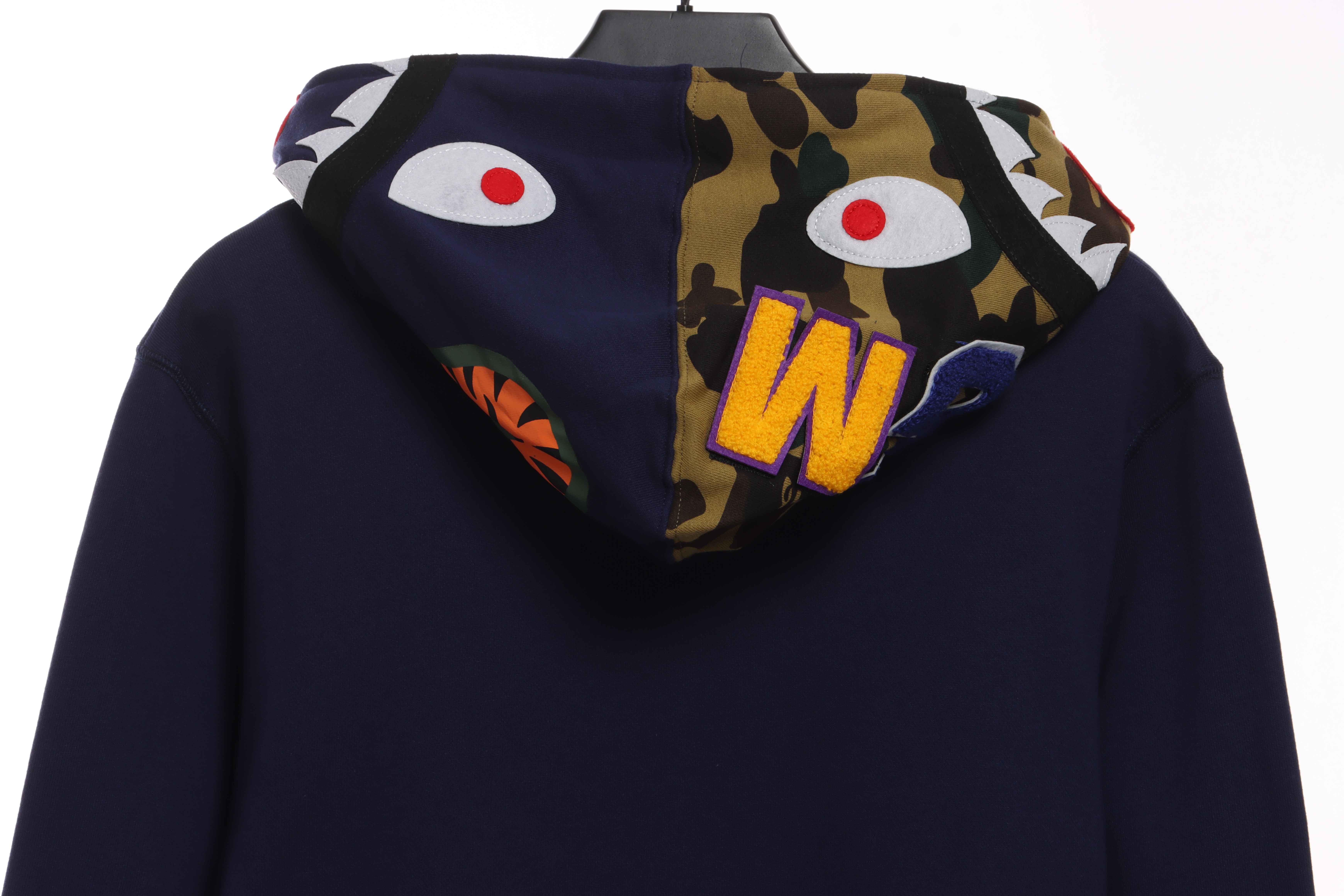 EM Sneakers BAPE Solid Color Stitching Camouflage Shark Hoodie Blue