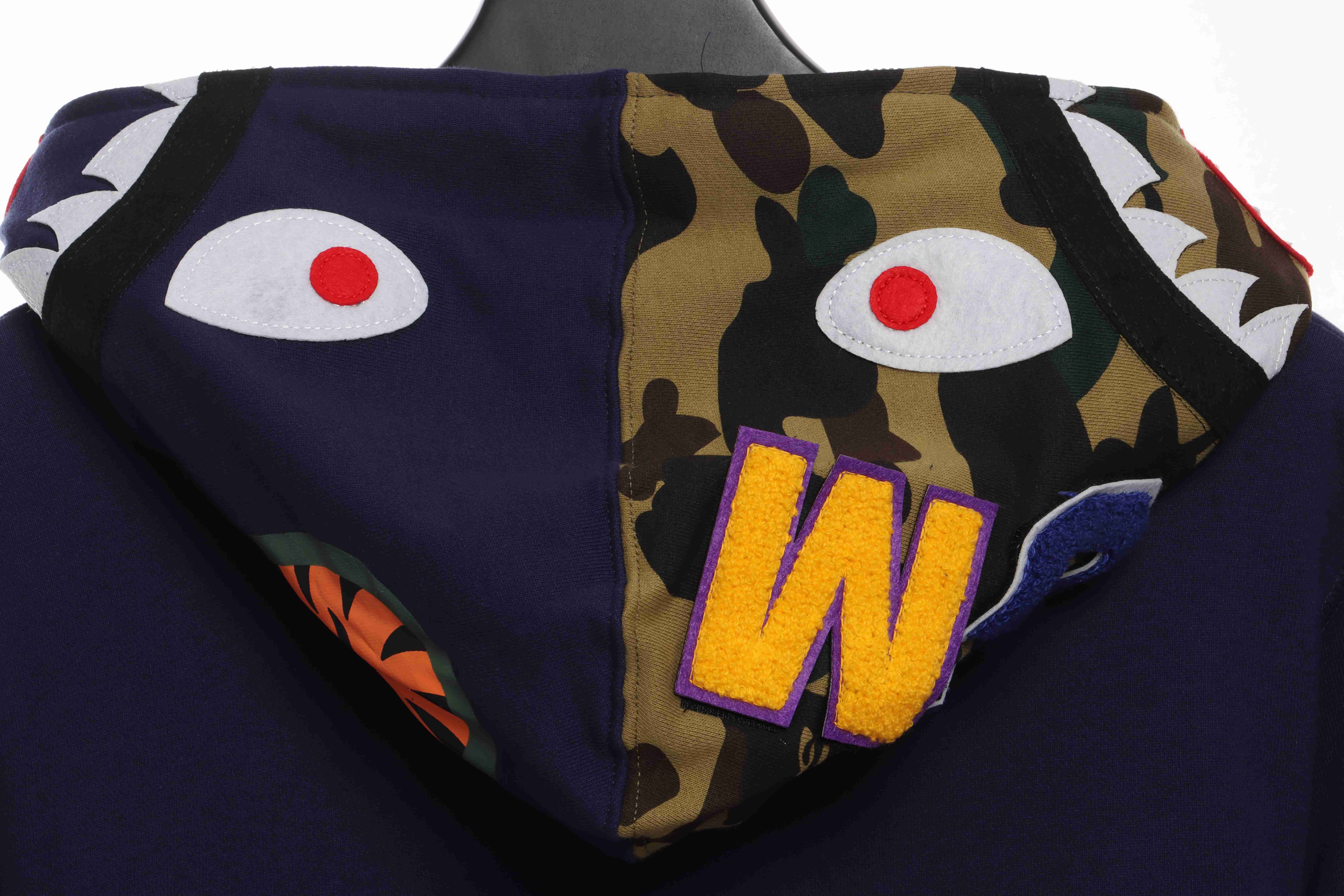 EM Sneakers BAPE Solid Color Stitching Camouflage Shark Hoodie Blue