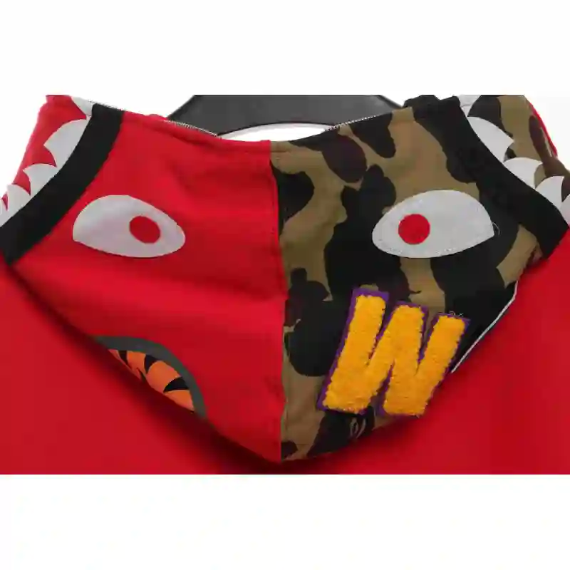 EM Sneakers BAPE Solid Color Stitching Camouflage Shark Hoodie Red