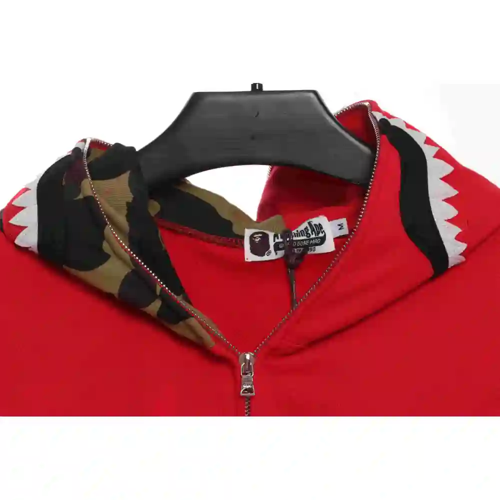 EM Sneakers BAPE Solid Color Stitching Camouflage Shark Hoodie Red