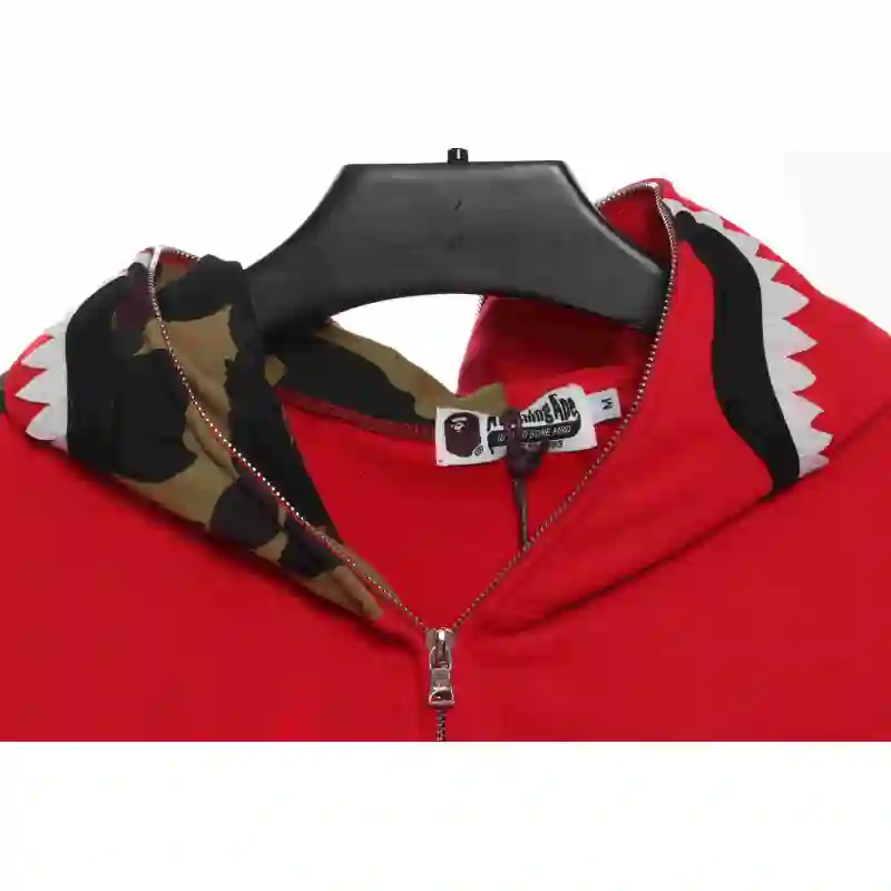 EM Sneakers BAPE Solid Color Stitching Camouflage Shark Hoodie Red