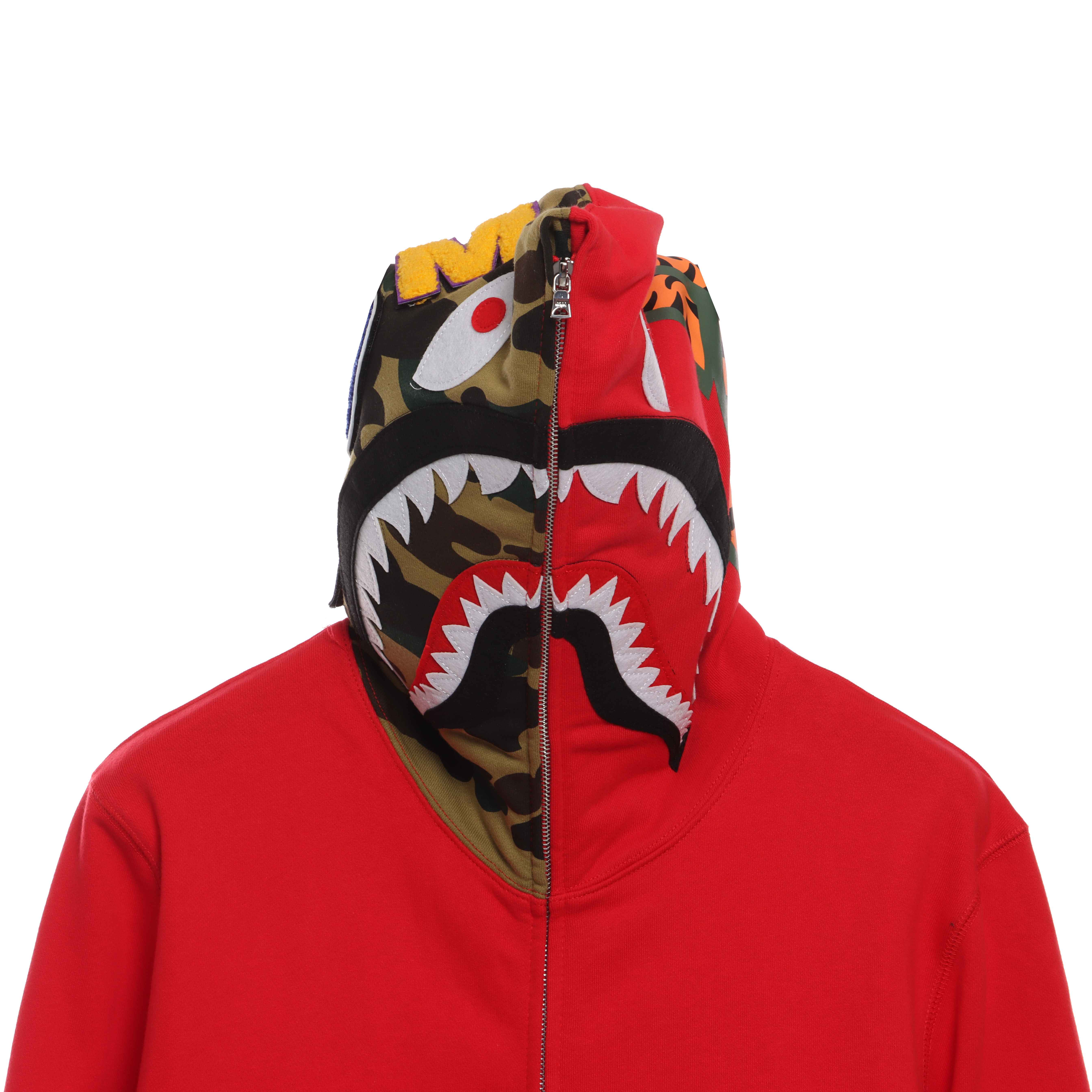 EM Sneakers BAPE Solid Color Stitching Camouflage Shark Hoodie Red
