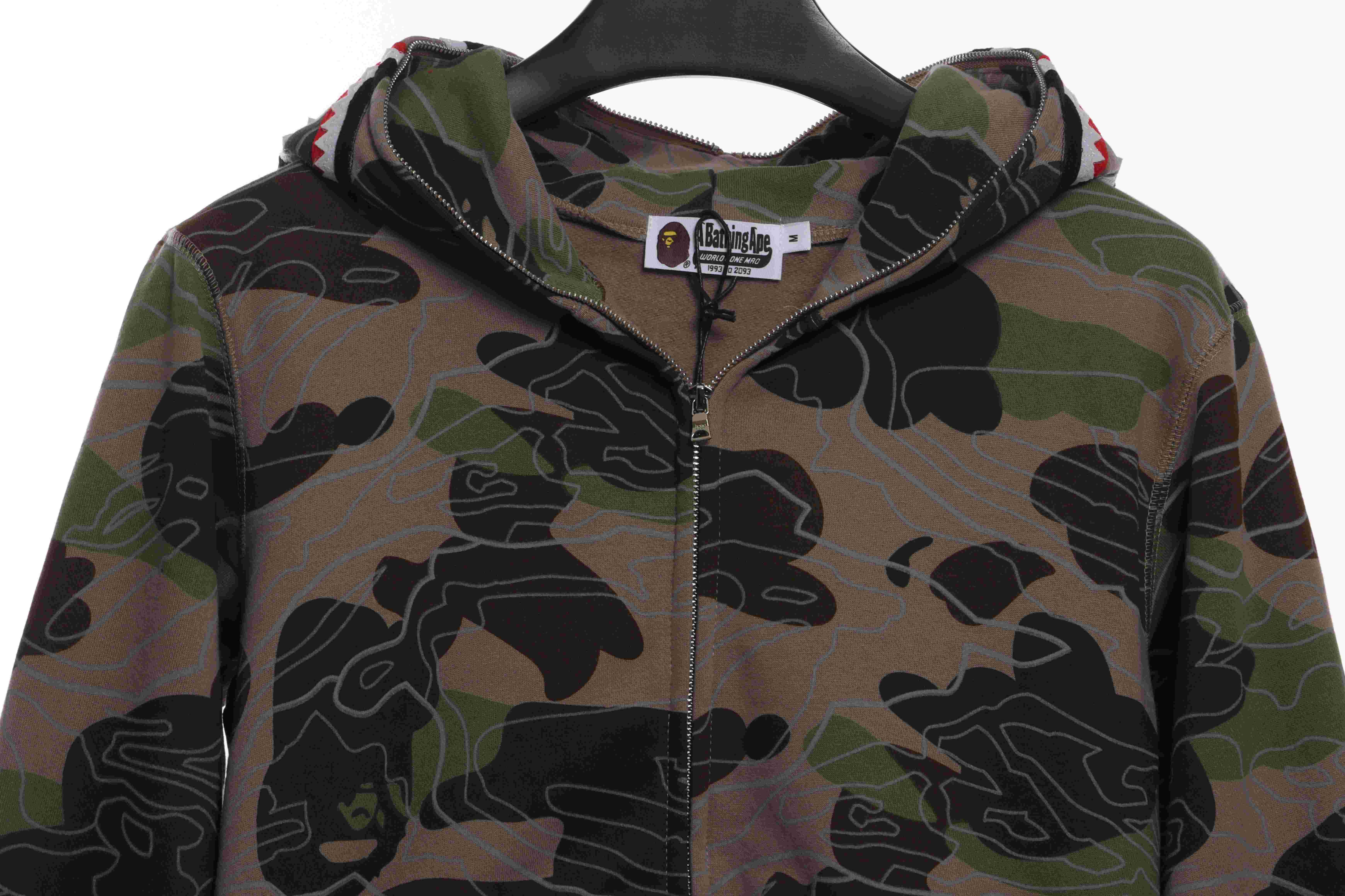 EM Sneakers BAPE Overlay Camouflage Shark Zip Hoodie Brown