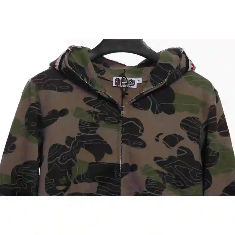 EM Sneakers BAPE Overlay Camouflage Shark Zip Hoodie Brown