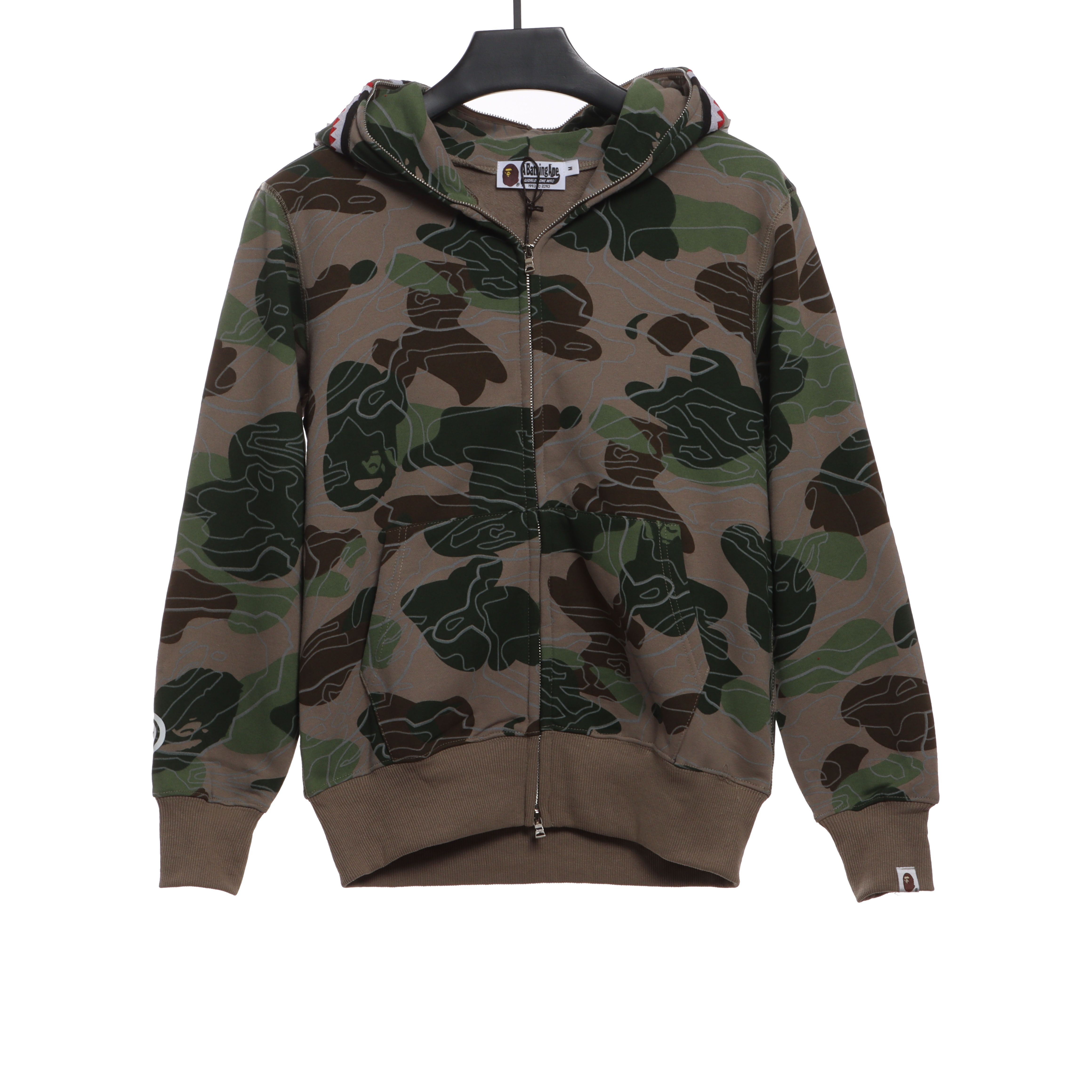 EM Sneakers BAPE Overlay Camouflage Shark Zip Hoodie Brown