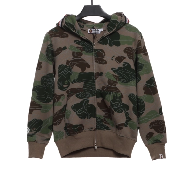 EM Sneakers BAPE Overlay Camouflage Shark Zip Hoodie Brown 01