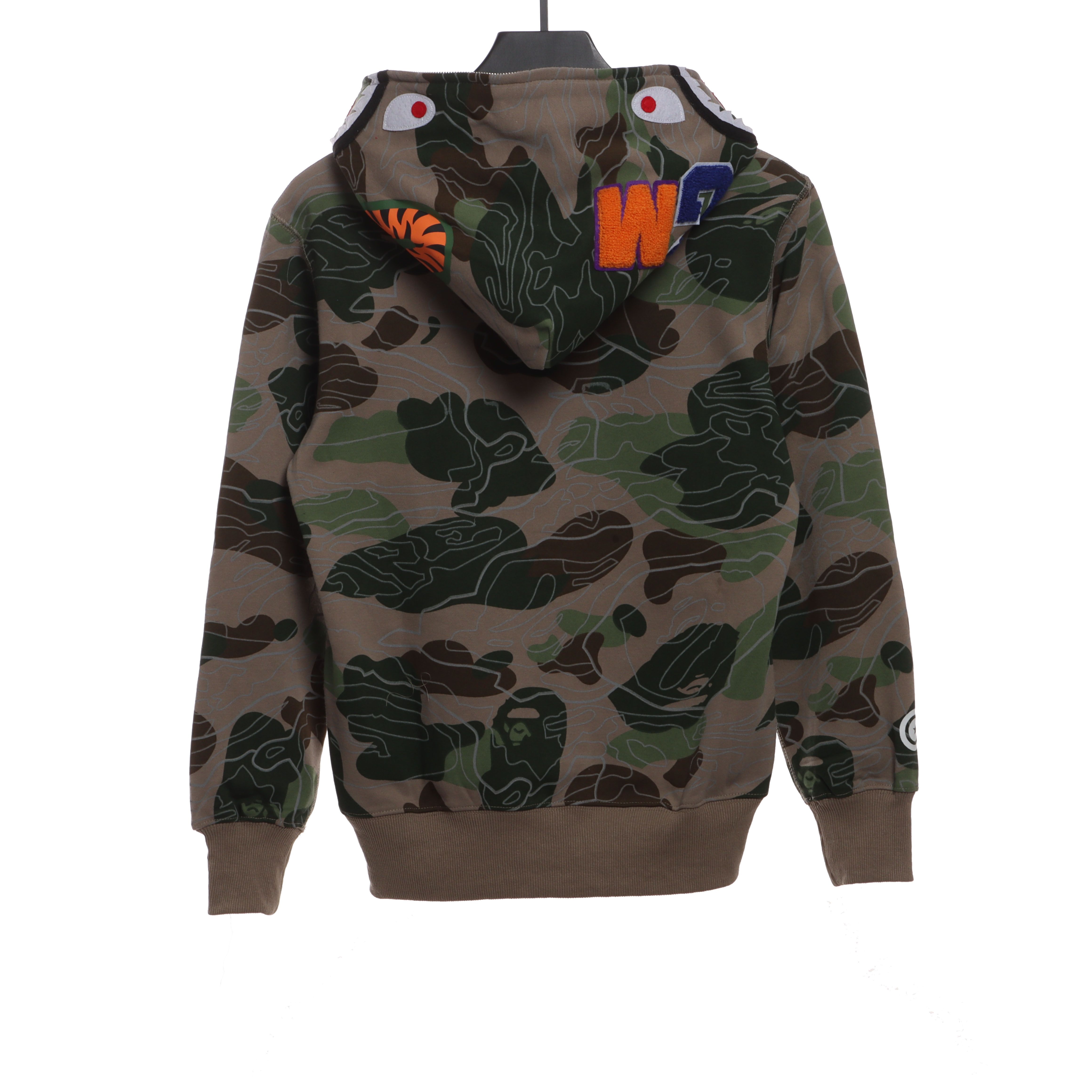 EM Sneakers BAPE Overlay Camouflage Shark Zip Hoodie Brown